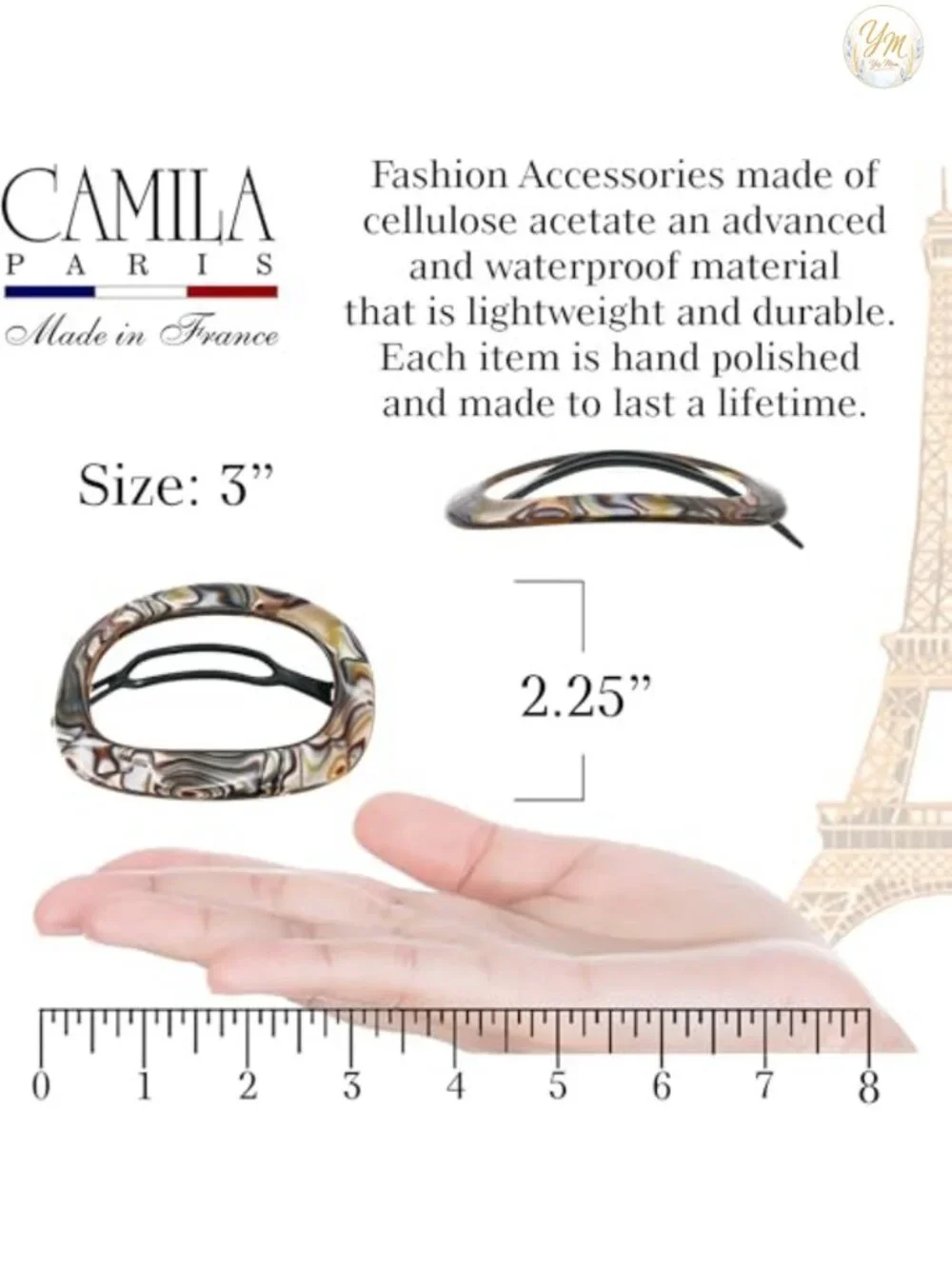 Handmade French Hair Barrette Clip for Women, Metal-Free Strong Hold Grip,